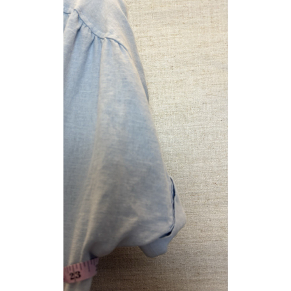 Well Worn Dress XL Linen Blend Aline Relaxed Short Sleeve Blue Button Up Knee - Picture 7 of 8